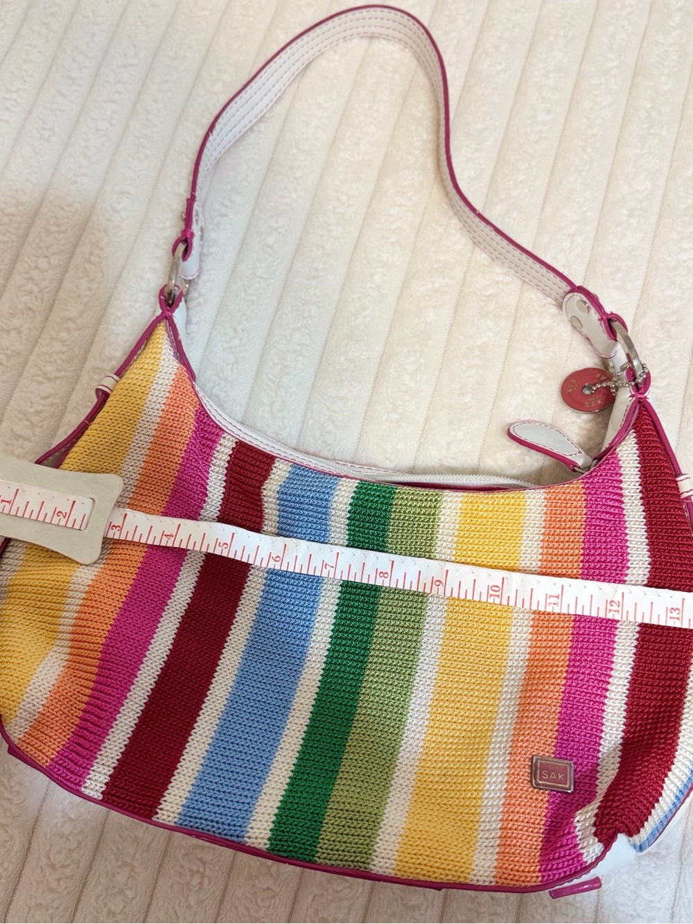 The Sak Rainbow Stripe Kids Shoulder Bag with Pink Plush Charm - Picture 13 of 13